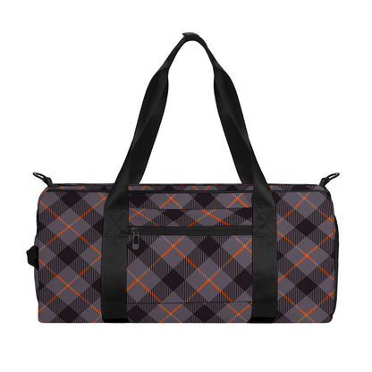 Grey And Orange Plaid Pattern Print Gym Bag