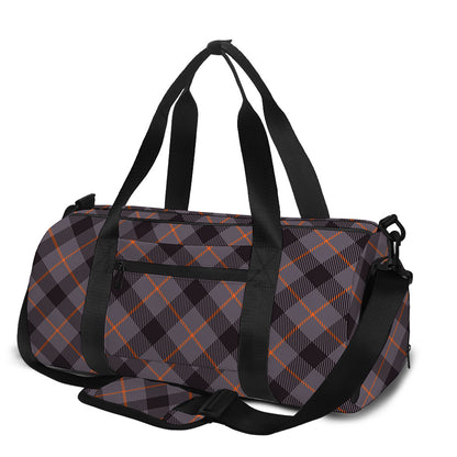 Grey And Orange Plaid Pattern Print Gym Bag