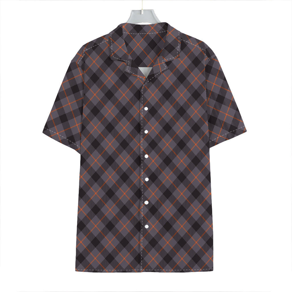 Grey And Orange Plaid Pattern Print Hawaiian Shirt
