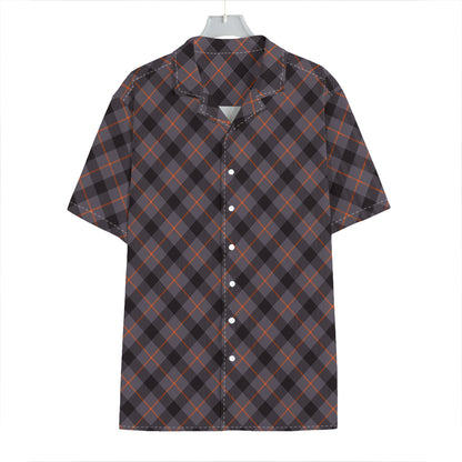 Grey And Orange Plaid Pattern Print Hawaiian Shirt