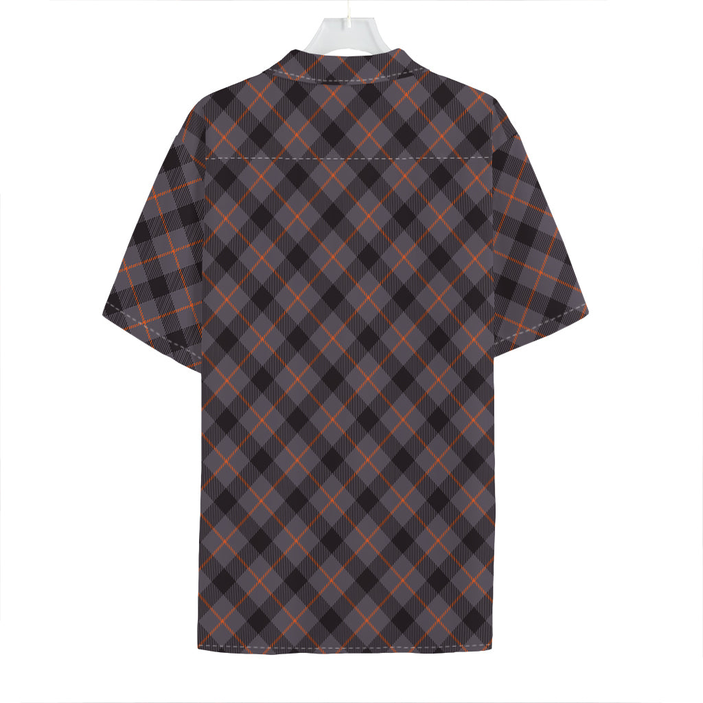 Grey And Orange Plaid Pattern Print Hawaiian Shirt