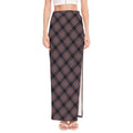 Grey And Orange Plaid Pattern Print High Slit Maxi Skirt