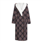 Grey And Orange Plaid Pattern Print Hooded Bathrobe