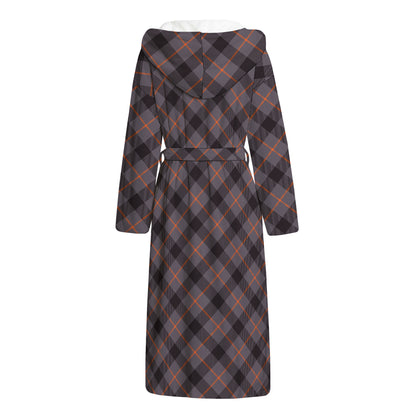 Grey And Orange Plaid Pattern Print Hooded Bathrobe