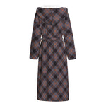 Grey And Orange Plaid Pattern Print Hooded Bathrobe