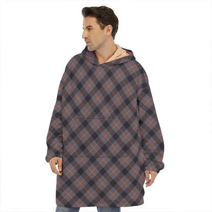 Grey And Orange Plaid Pattern Print Hoodie Blanket