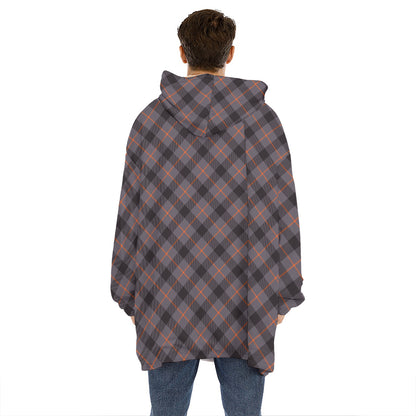Grey And Orange Plaid Pattern Print Hoodie Blanket