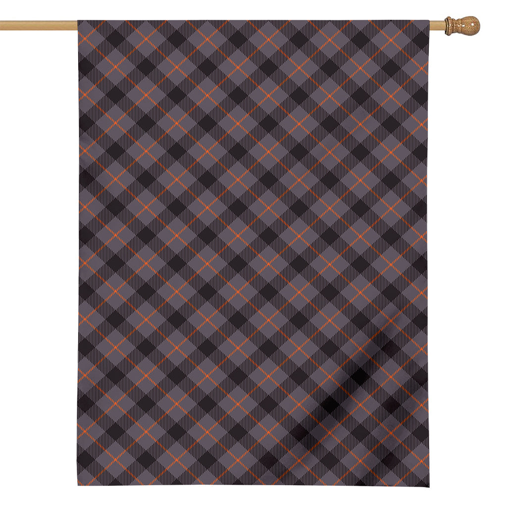 Grey And Orange Plaid Pattern Print House Flag