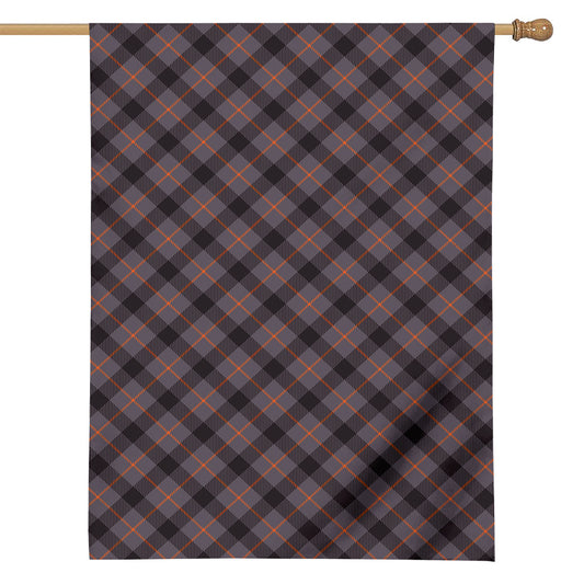 Grey And Orange Plaid Pattern Print House Flag