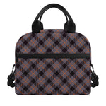 Grey And Orange Plaid Pattern Print Insulated Lunch Bag
