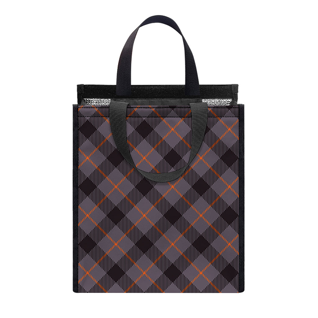 Grey And Orange Plaid Pattern Print Insulated Lunch Tote