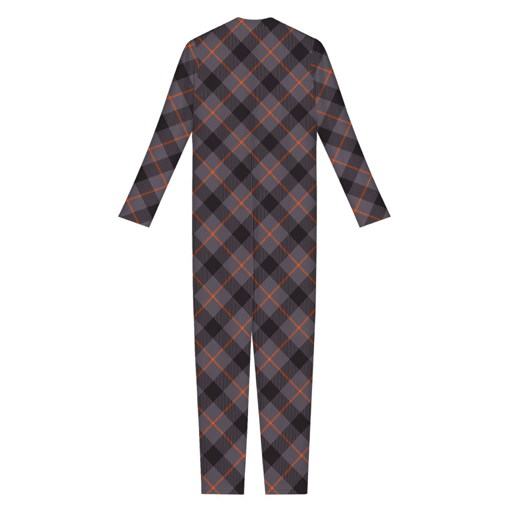 Grey And Orange Plaid Pattern Print Jumpsuit