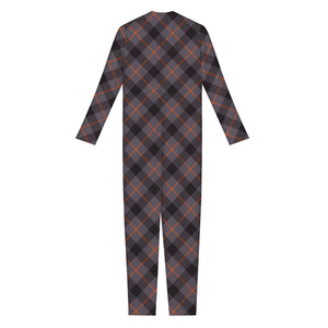 Grey And Orange Plaid Pattern Print Jumpsuit