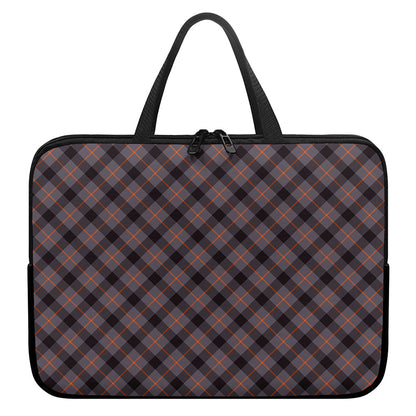 Grey And Orange Plaid Pattern Print Laptop Sleeve With Handle