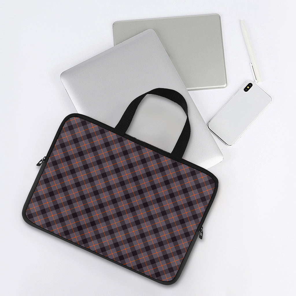 Grey And Orange Plaid Pattern Print Laptop Sleeve With Handle