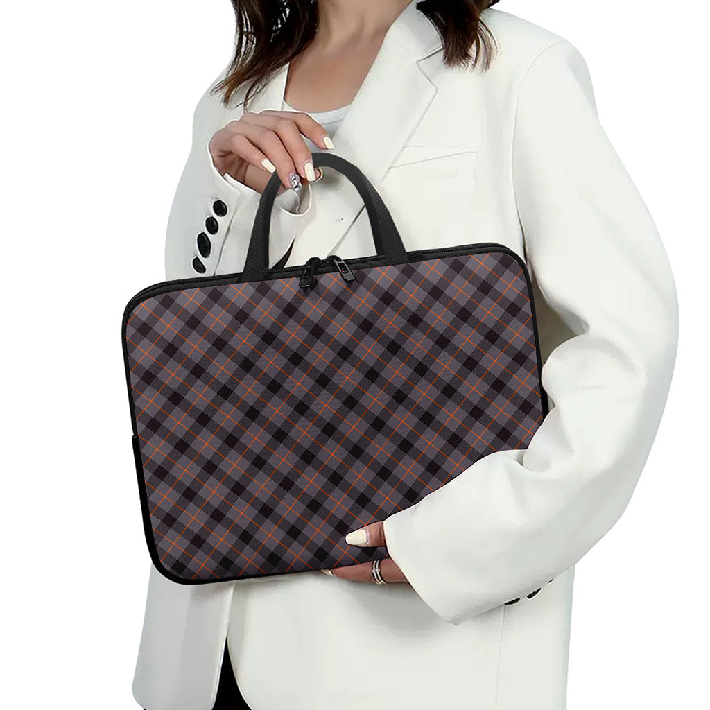 Grey And Orange Plaid Pattern Print Laptop Sleeve With Handle