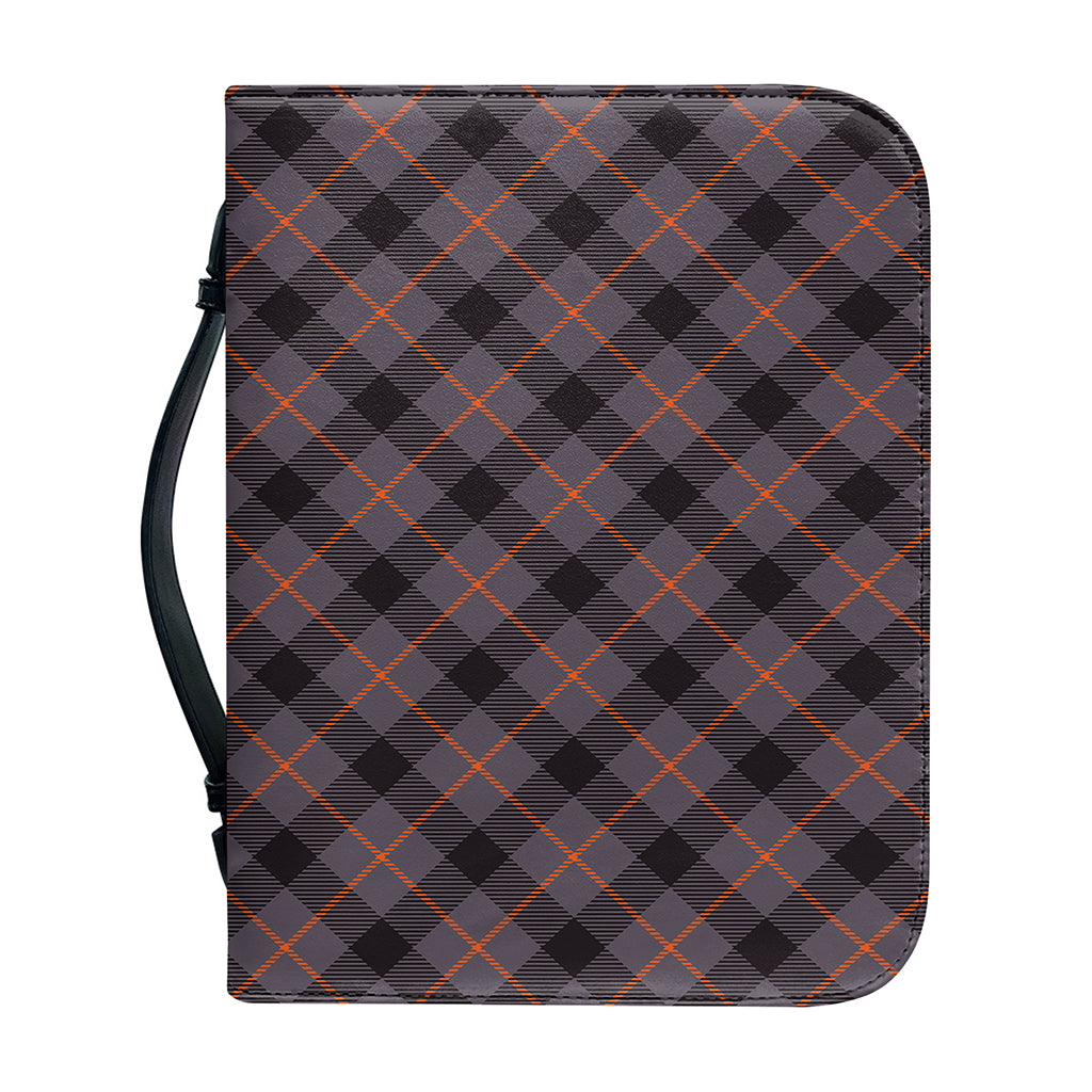 Grey And Orange Plaid Pattern Print Leather Bible Cover
