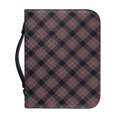 Grey And Orange Plaid Pattern Print Leather Bible Cover
