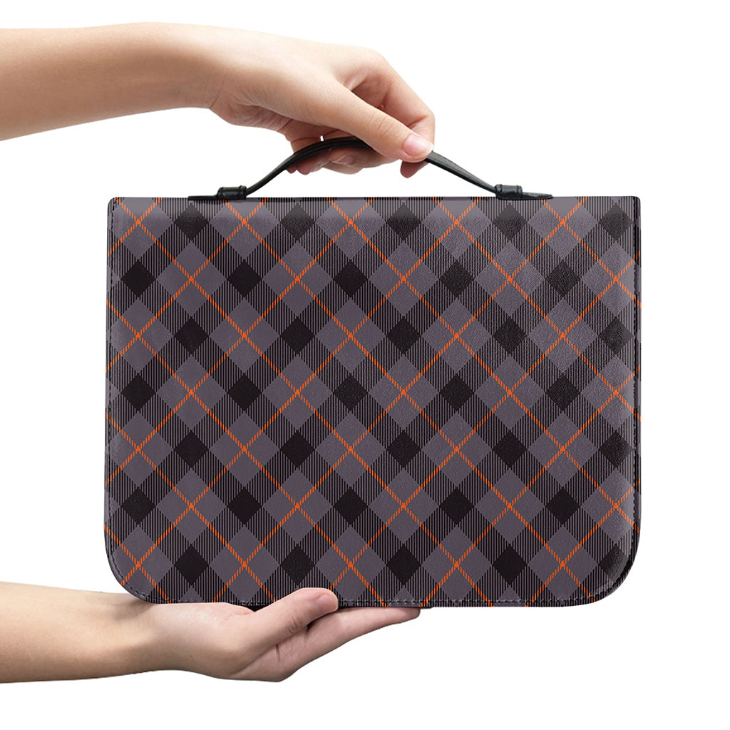 Grey And Orange Plaid Pattern Print Leather Bible Cover
