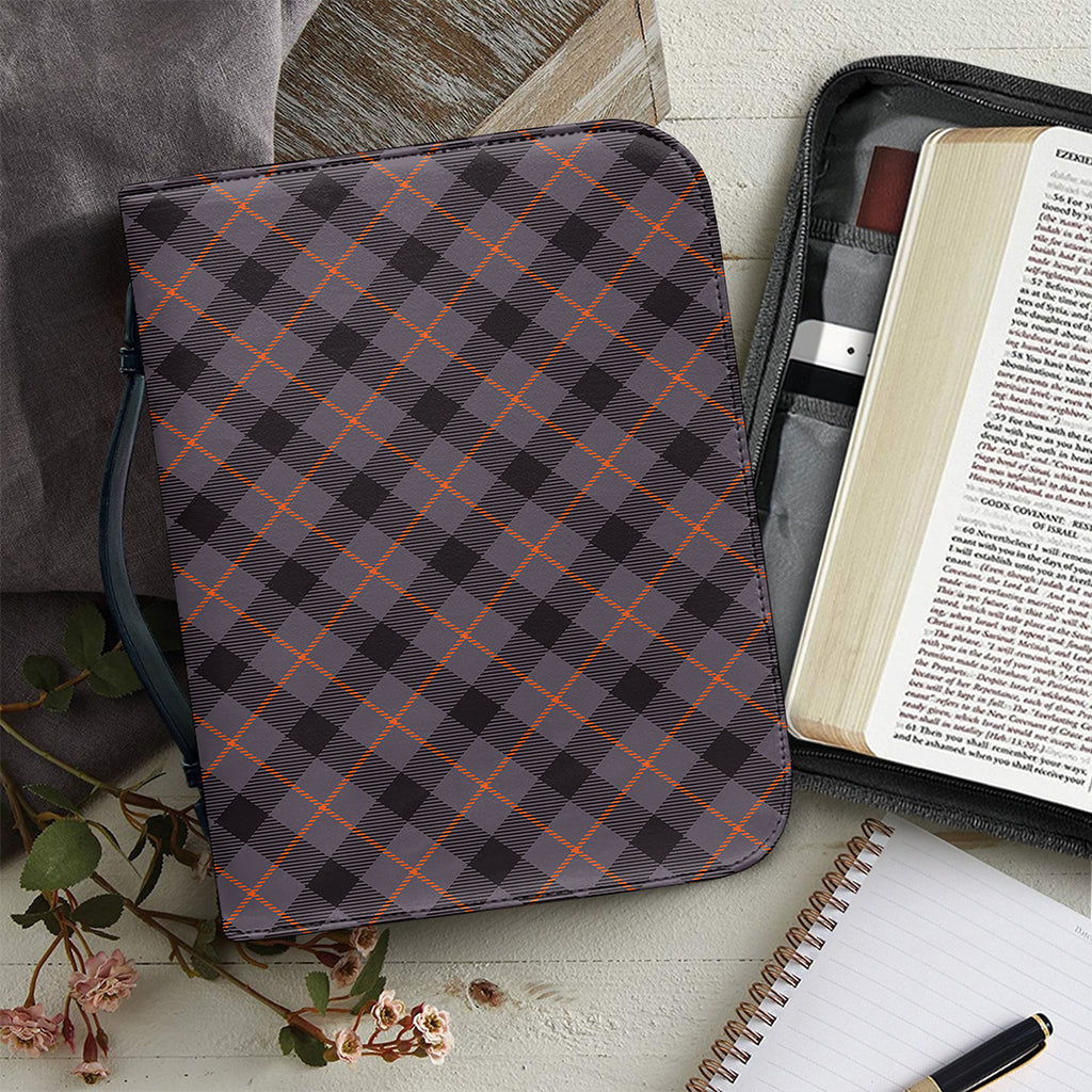 Grey And Orange Plaid Pattern Print Leather Bible Cover