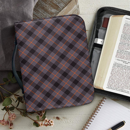 Grey And Orange Plaid Pattern Print Leather Bible Cover