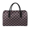 Grey And Orange Plaid Pattern Print Leather Duffel Bag