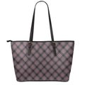 Grey And Orange Plaid Pattern Print Leather Tote Bag With Zipper