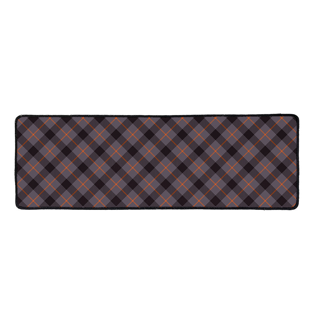 Grey And Orange Plaid Pattern Print Long Kitchen Mat