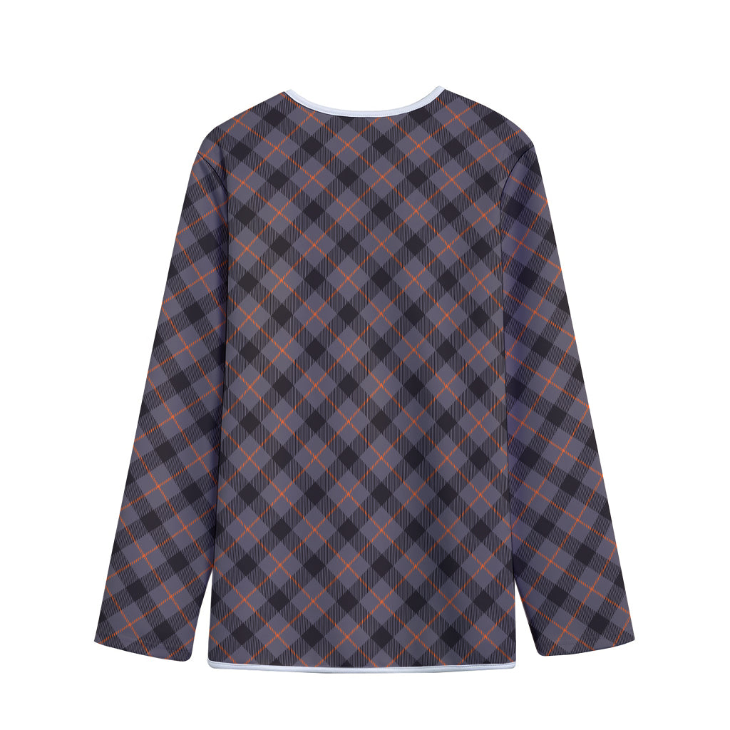 Grey And Orange Plaid Pattern Print Long Sleeve Short Coat