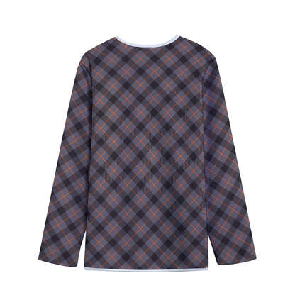 Grey And Orange Plaid Pattern Print Long Sleeve Short Coat