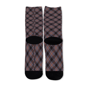 Grey And Orange Plaid Pattern Print Long Socks