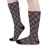 Grey And Orange Plaid Pattern Print Long Socks