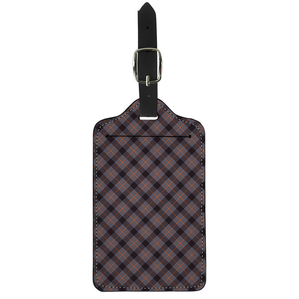 Grey And Orange Plaid Pattern Print Luggage Tag