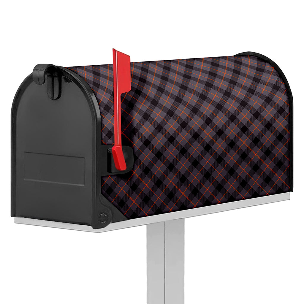 Grey And Orange Plaid Pattern Print Mailbox Cover