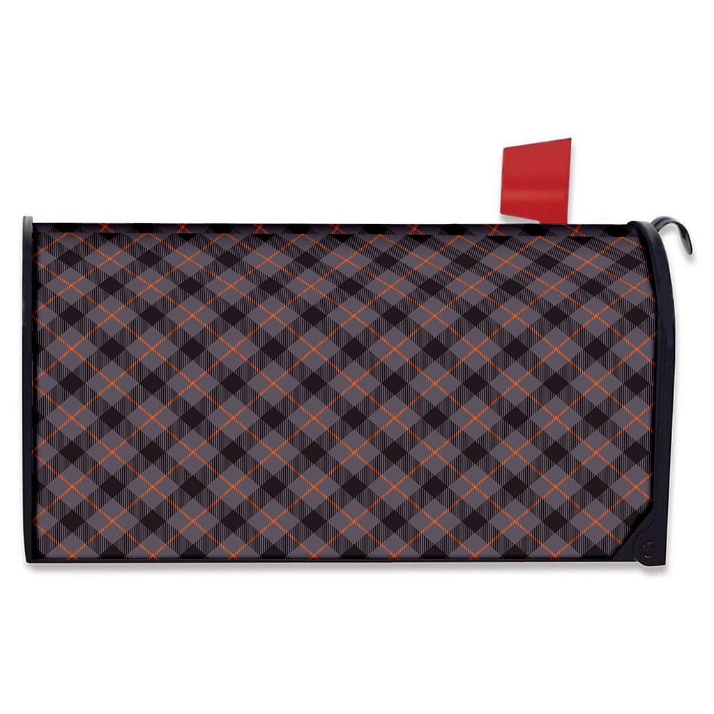 Grey And Orange Plaid Pattern Print Mailbox Cover