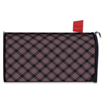Grey And Orange Plaid Pattern Print Mailbox Cover