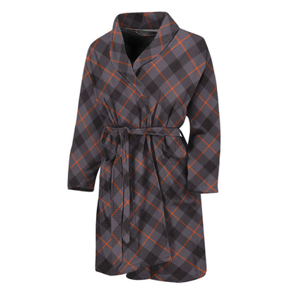 Grey And Orange Plaid Pattern Print Men's Bathrobe