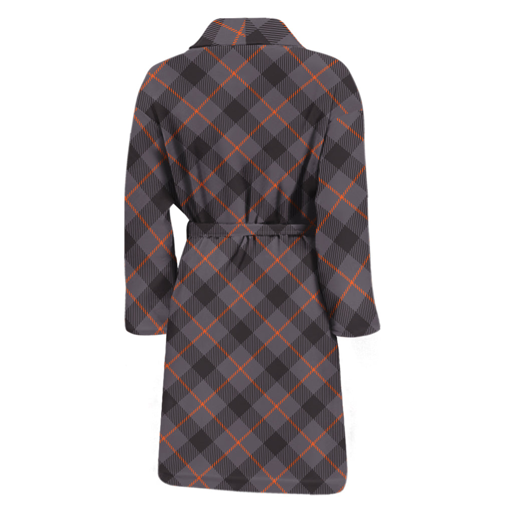 Grey And Orange Plaid Pattern Print Men's Bathrobe