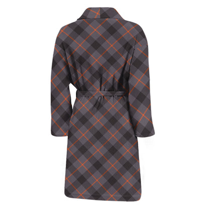 Grey And Orange Plaid Pattern Print Men's Bathrobe
