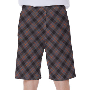 Grey And Orange Plaid Pattern Print Men's Beach Shorts