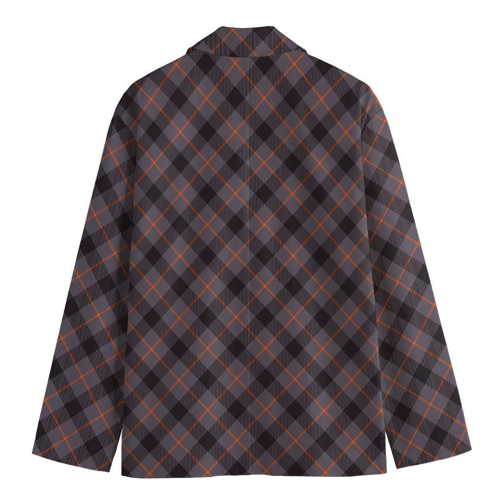 Grey And Orange Plaid Pattern Print Men's Blazer