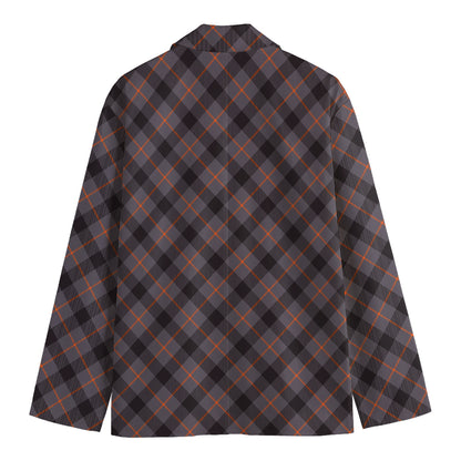Grey And Orange Plaid Pattern Print Men's Blazer