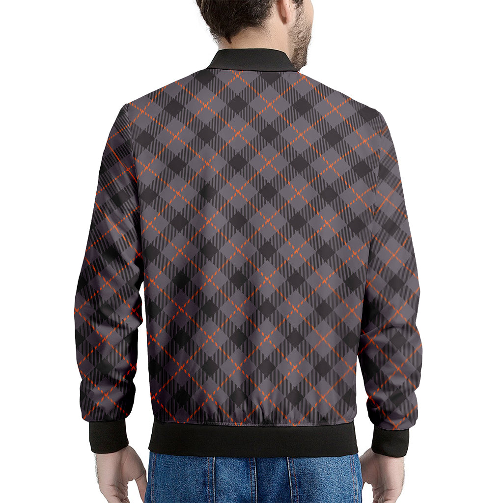 Grey And Orange Plaid Pattern Print Men's Bomber Jacket
