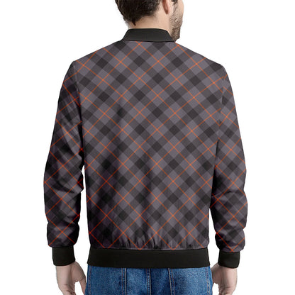 Grey And Orange Plaid Pattern Print Men's Bomber Jacket