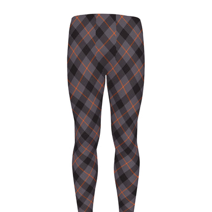 Grey And Orange Plaid Pattern Print Men's leggings