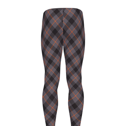 Grey And Orange Plaid Pattern Print Men's leggings