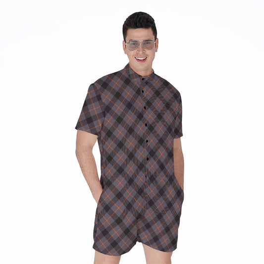 Grey And Orange Plaid Pattern Print Men's Rompers