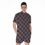 Grey And Orange Plaid Pattern Print Men's Rompers
