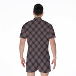 Grey And Orange Plaid Pattern Print Men's Rompers