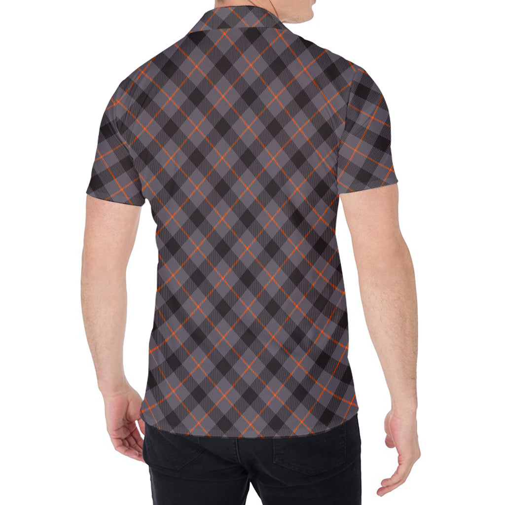 Grey And Orange Plaid Pattern Print Men's Shirt